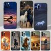 Coque de téléphone Cheval au Galop Art G Pour iPhone 16,15,14,13,12,11 Plus,Pro Max,XS,X,XR,SE,Mini,8,7 Housse Noire en Silicone Souple