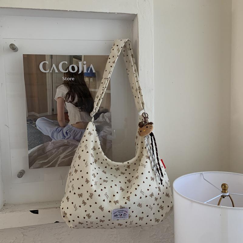 Simple Polka Dot Canvas Bag Autumn New Large-capacity Shoulder Bag Niche Fashion Commuter Tote Bag