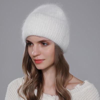 Damen Winter Strickmütze mit Ohrenklappen aus Angorakaninchenfell - Warm, vielseitig & modisch, erhältlich in 12 Farben