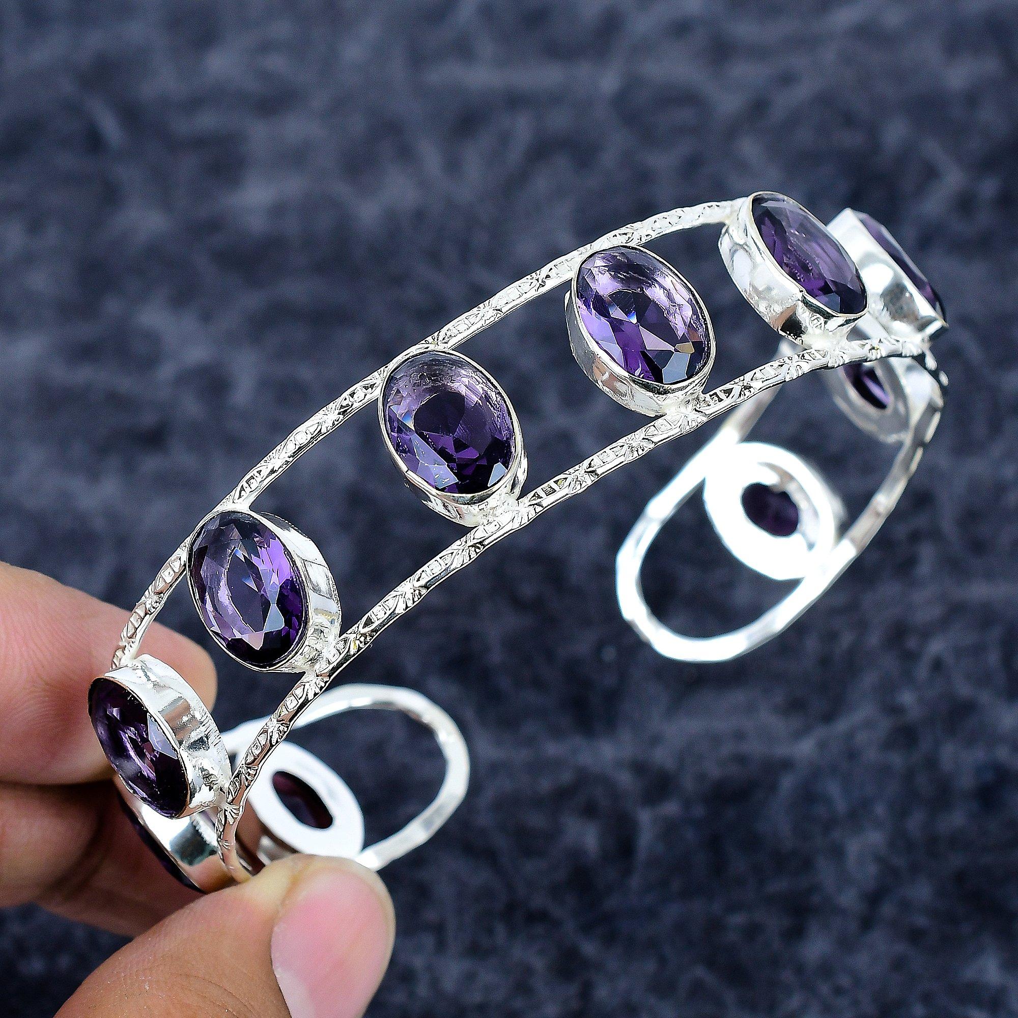 

Amethyst Gemstone Handmade 925 Sterling Silver Cuff Bangle Adjustable M-3318