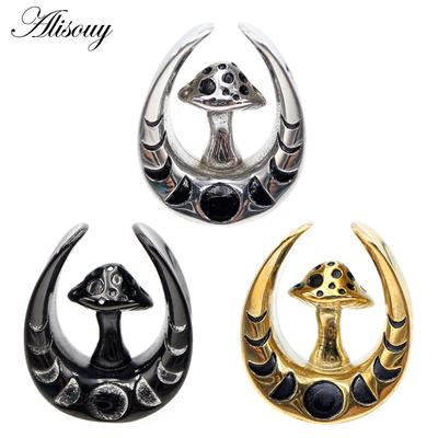 Alisouy 2PCS Stainless Steel U-shaped Mushroom Saddle Ear Tunnels Plugs Expander Stretcher Gauges Earrings Piercing Body Jewelry