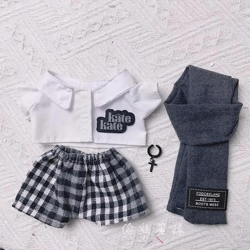 Auf Lager Weißes Hemd Schal Schwarzer Hut 20cm Plüschpuppe Kleidung Mode Junge Hübsche Kleidung Kostüm Outfit Zubehör