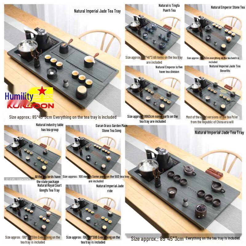 Qianxing Natural Wood Grain Stone Automatic Tea Tray & Tea Set