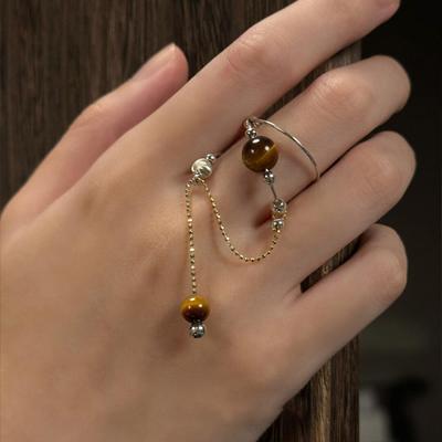 Maillard Tigerauge Stein Fransenring High Sense Persönlichkeitsdesign Ring Mode Leichter Luxus Temperament Schmuck