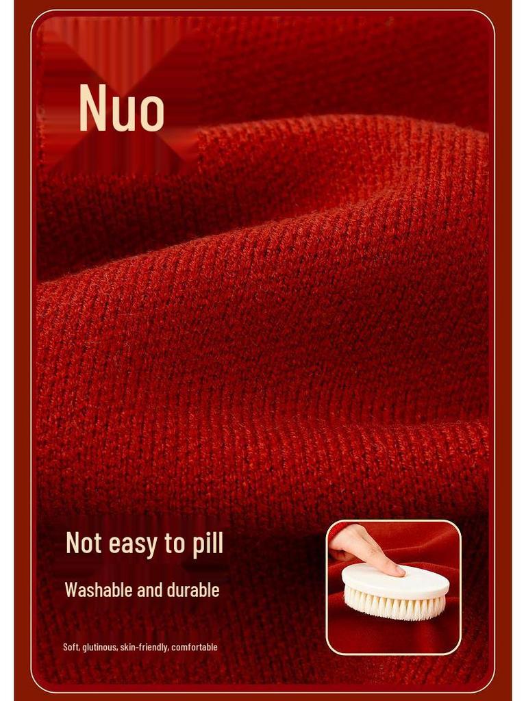 Dudujia Children's Red Knit Sweater - Winter Thickened Baby New Year Outfit