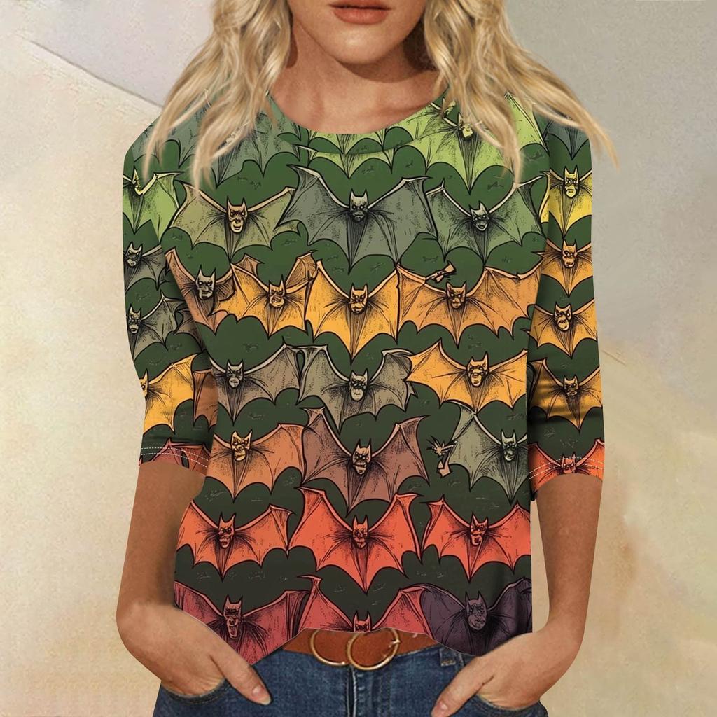 Women's Fashion Casual Round Neck 3/4 Sleeve Loose Printed T-Shirt Ladies Top