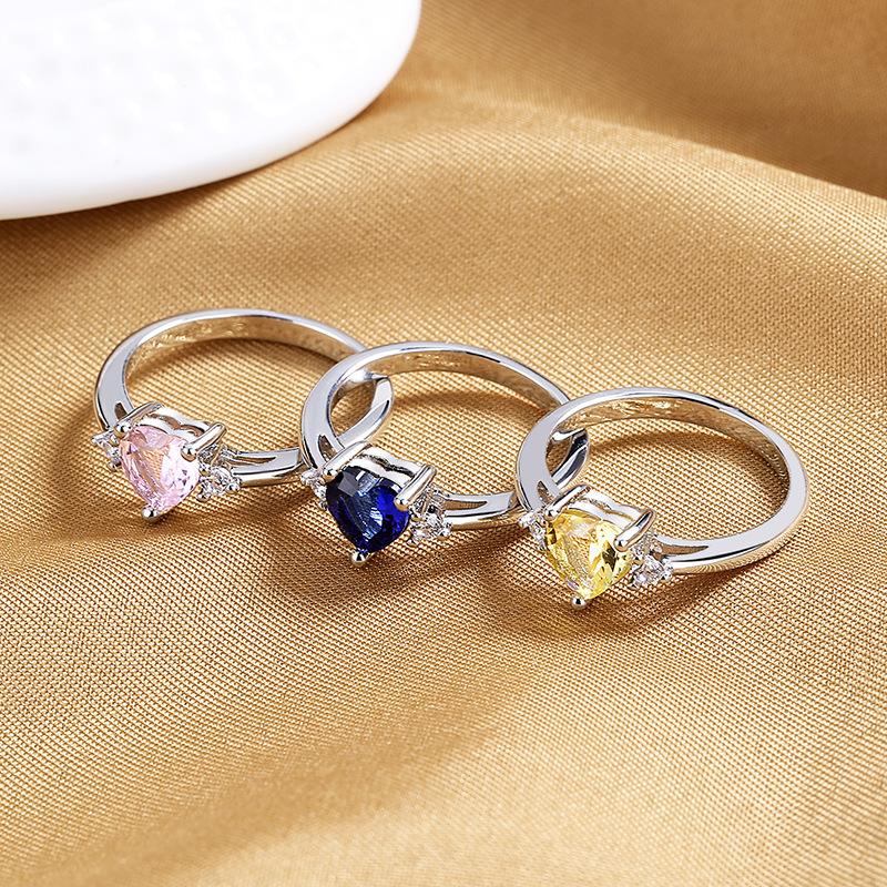 2026 New Niche Simple Love Ring Women's High-end Color Zircon Ring Heart-shaped Wedding Ring Niche Jewelry