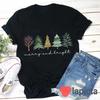 Merry And Bright Christmas Trees T Shirt Casual Holiday Teacher Cute Winter Pine Tree Top For Kindergarten Vintage