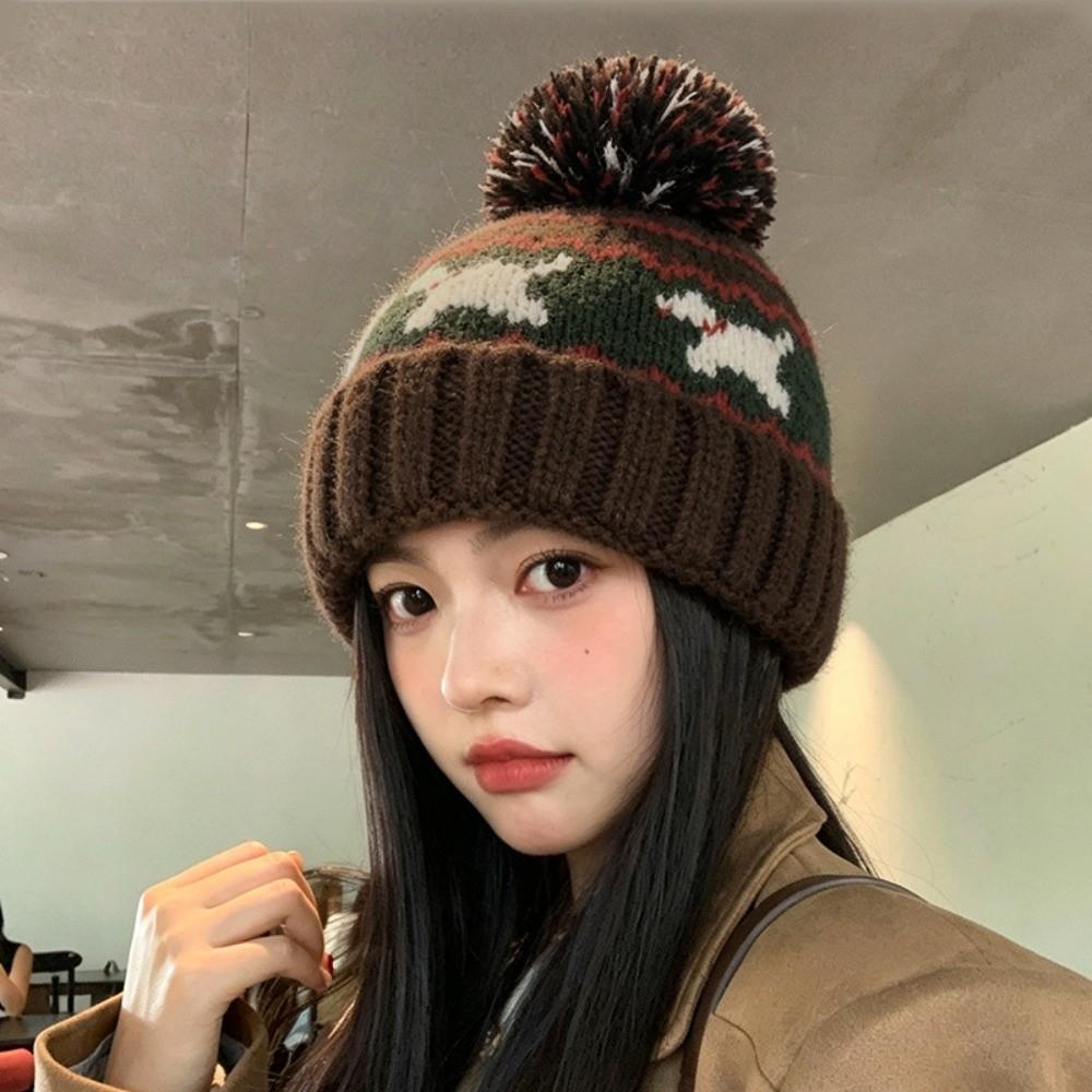 55cm To 62cm Knitted Beanie Hat Pom Pom Fall Winter Beanie Hat Fair Isle Beanie Outdoor Activity