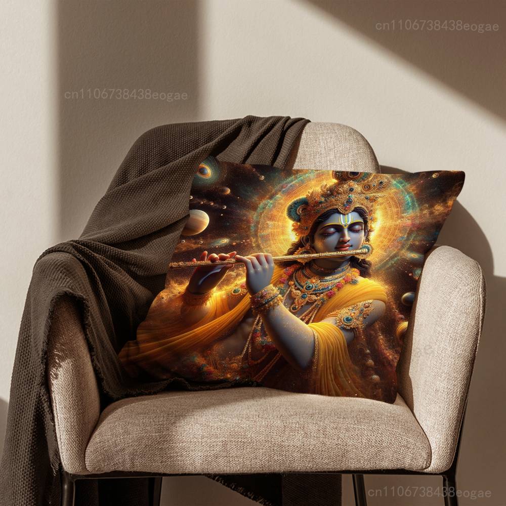 God Lord Krishna Indian Pillow Case Living Room Sofa Cushion Cover Suitable For Home Bedroom Decoration And Protector