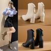 Elegant Women's Ankle Boots with Side Zipper - Pointed Toe, Chunky Heel, Faux Cover, Comfortable & Stylish