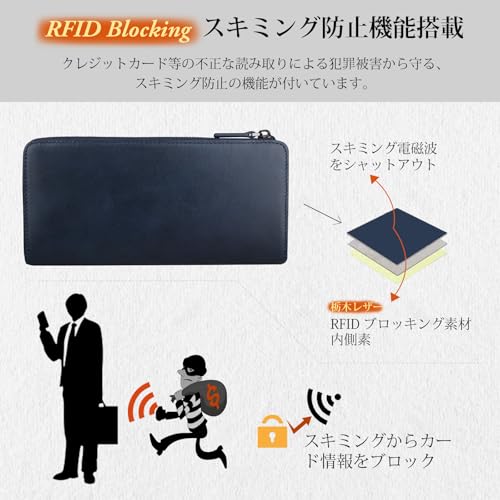 ATIANNI Men's Long Wallet, Made with Genuine Tochigi Leather, Large Capacity, L-Shaped Zipper, Skimming Prevention, Coin Purse, Stylish Cowhide Leathe