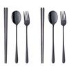 Bisda Bestikk Gaffel Koreansk For Lang Rustfritt Speil Svart Sett, Spisepinner, Skje, Sett, Servise, 2, Antibakteriell, Flat, Håndtak, 18/8 Stål, Finish,