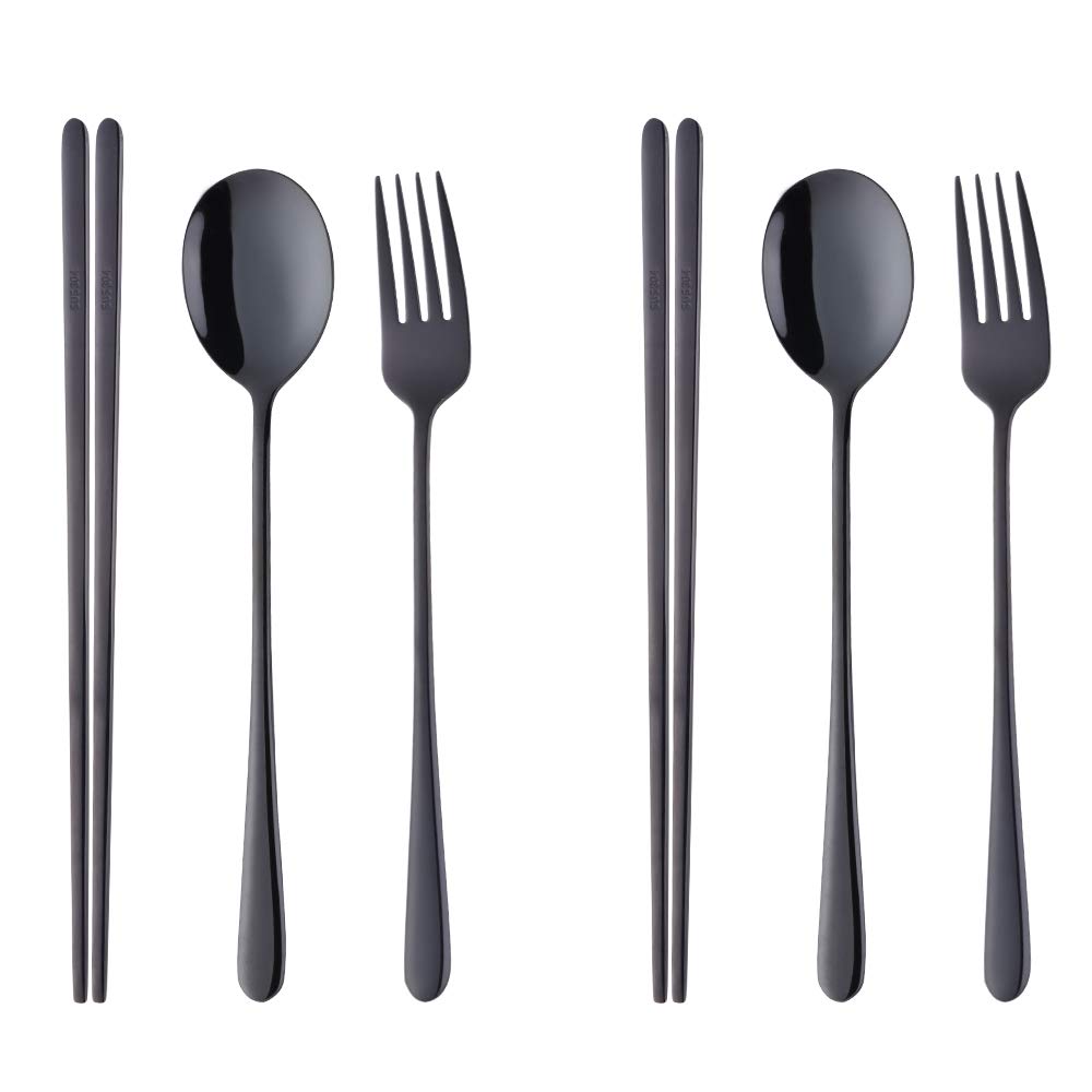 

Столовые приборы Bisda Вилка Корейская Для Длинная Нержавеющая Зеркальная Черная Набор, Палочки для еды, Ложка, Набор, Посуда, 2, Антибактериальная, Плоская, Ручка, Сталь 18/8, Отделка, чёрный