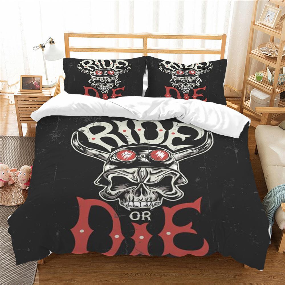 3D Skull Print Bed Suit Bedding Quilt Cover Home Bedclothes Kids Gift Microfiber Comforter Breathable Duvet Cover
