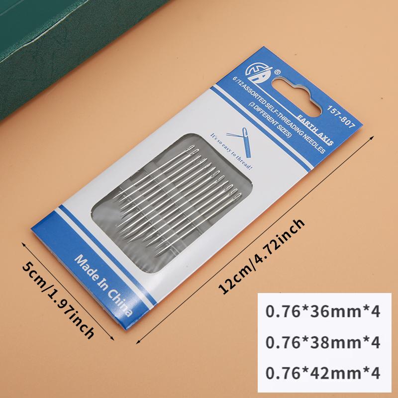 12-48PC Blind Needle Elderly Needle-side Hole Self Threading Needle Household Stainless Steel Sewing Needless  For Elderly Hand