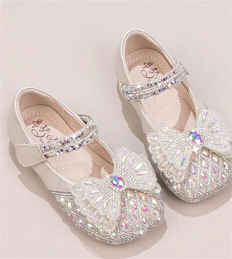 Sweet Baby Girls Spring/SummerPopular Crystal Cute Bow Flat Shiny Catwalk Princess Shoes Kids Lightweight Soft Children Toddler