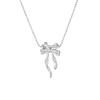 Korean Version S925 Silver Geometric Smart Ribbon Double-layer Bow Necklace Minimalist Round Bead Collarbone Chain