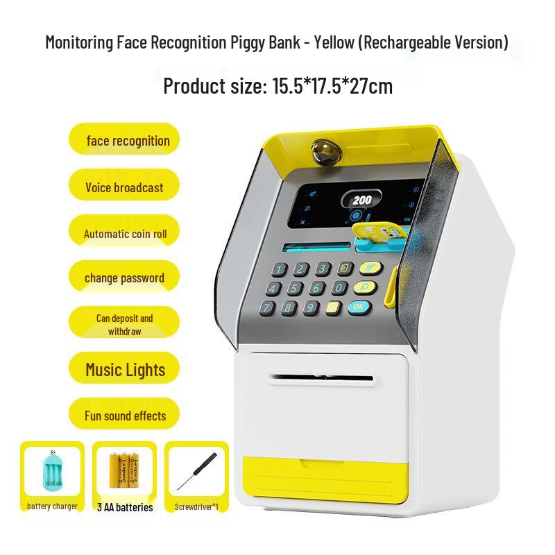 Smart ATM Money Box with Face Recognition and Password, Automatic Coin Loader - Children's Toy Safe