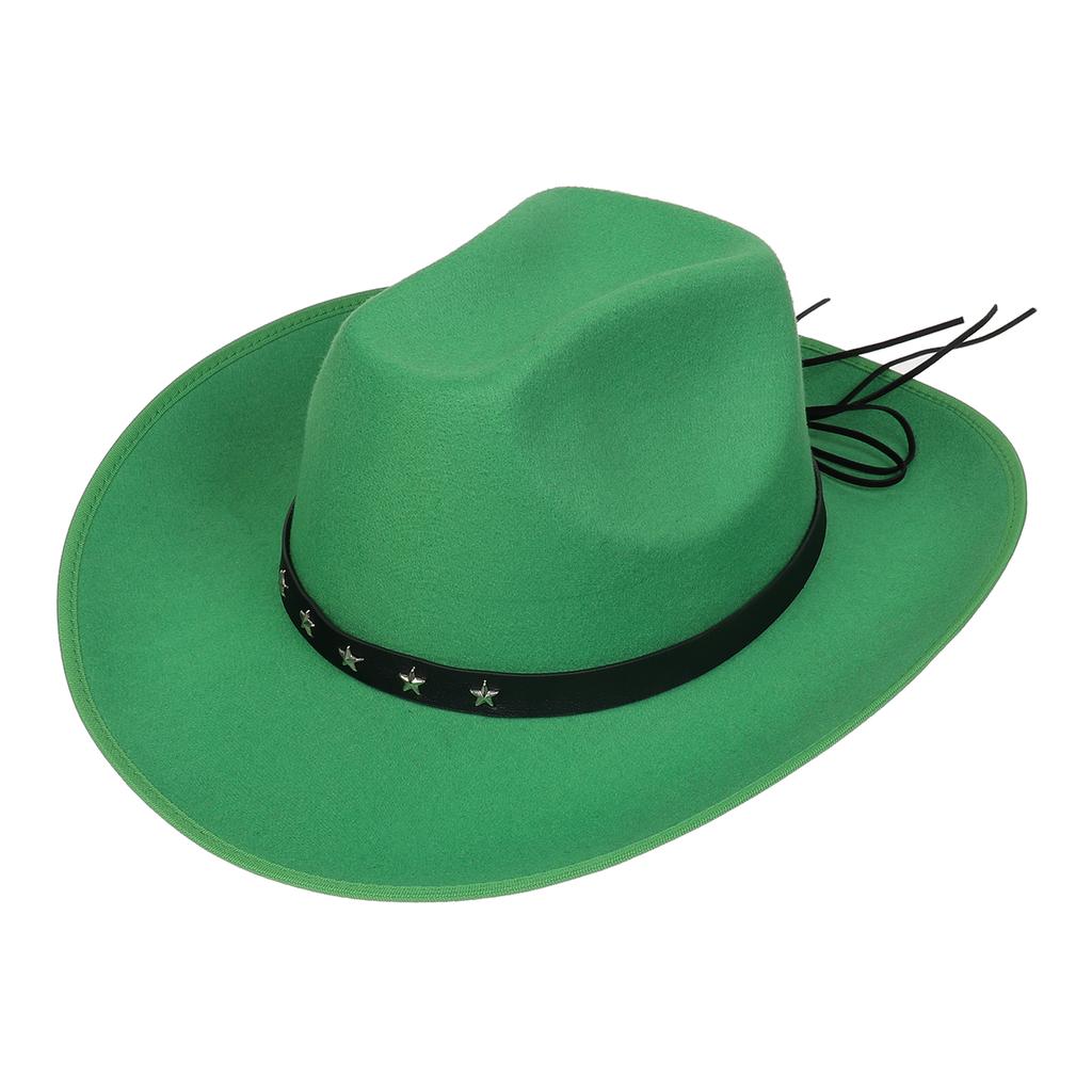 Unisex Western Cowboy Hat Wide Brim Roll‑Up Brim Double‑Top Felt Fedora Hat,10 Colors,Multiple Optional Detachable Hat Bands