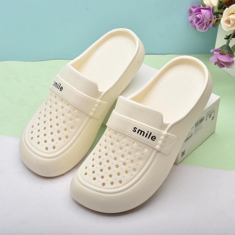 Damen Sommer Loch-Zehen Strand Pantoffeln: Leicht, Hohlkonstruktion, Flacher Boden.