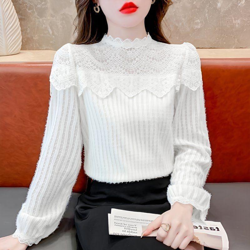 Autumn Winter 2025 Stylish Slimming French Fleece Lace Layer Top