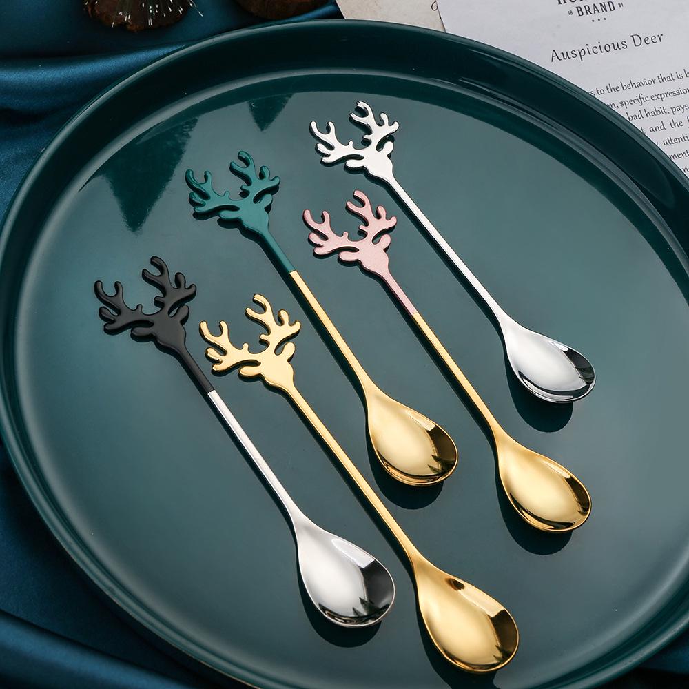 Reindeer-Themed 304 Stainless Steel Coffee and Dessert Mixing Spoon Gift Set In Cute Christmas Box