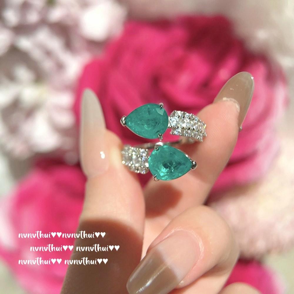 Mojito Green Water Drop Gemstone Ring, Rich Woman'S Happiness, Plated With 18K Gold, Para Luxury Flower Zircon Ring.
