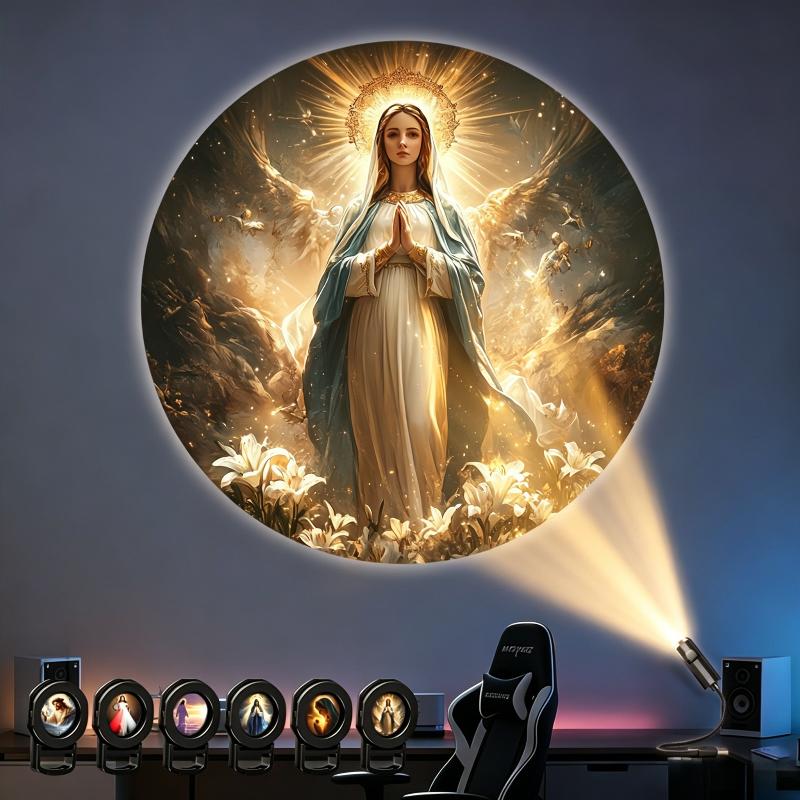 Usb Religious Projector Light 6 Patterns Church Nativity Mary Holy Led Projection Lamp Prayer Bedroom Decor Atmosphere Light