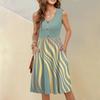 Women's Sleeveless Casual Vacation Loose Swing Geometric Button Midi Dress With Pockets