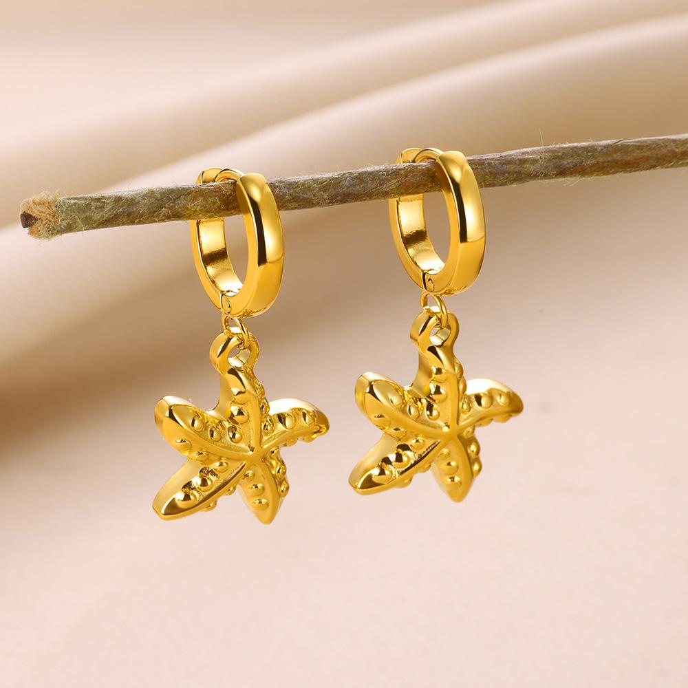 Zoetwater Oceaan Zeester Schelp Hoepel Oorbellen Voor Vrouwen Elegant Roestvrij Staal Goudkleurig Oorbellen Kerstmis sieraden accessoires