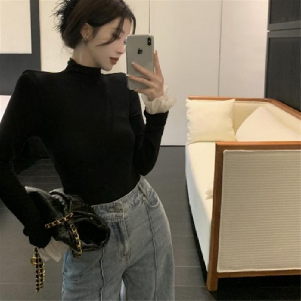 New ArrivalS Open Run Women S Slim FiT Layered Black Long Sleeve T ShirT