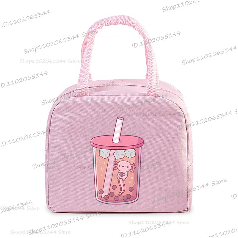Funny Axolotl Series Lunch Bag Women Cartoon Axolotl Graphics Bento Thermal Handbags Thickened Insulation Kids Lunch Box Bag