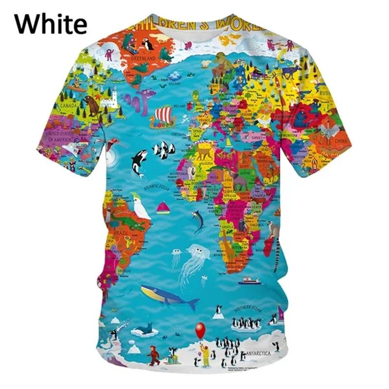 

Summer Round Neck 3D World Map Printed Top Fashionable Casual Short Sleeved Children s Boy T-shirts 110