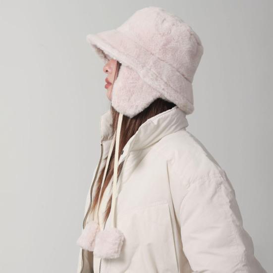 Plush Fisherman Hat with Detachable Ear Protection Windproof Rope Winter Hat Outdoor Activities Travel Cycling Warm Hat