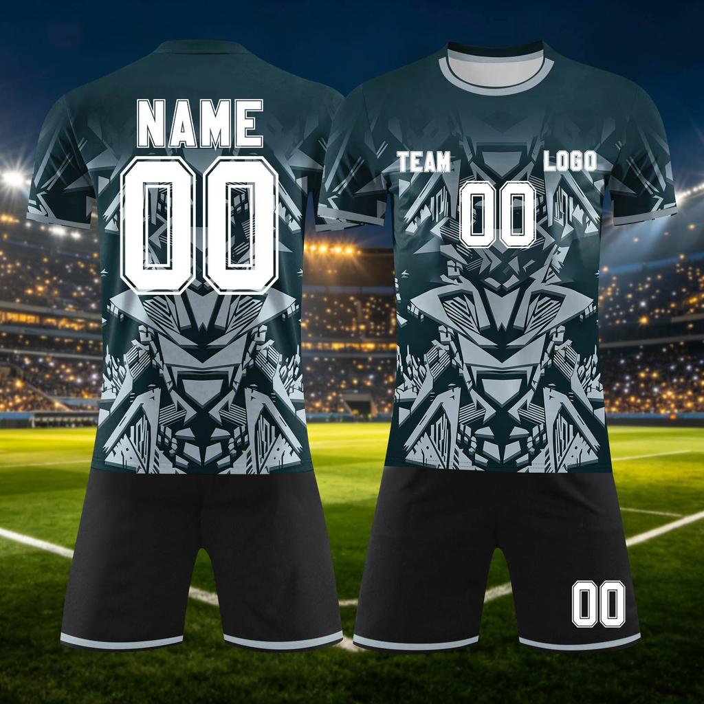 Custom DIY Two Piece Jersey Set with Short Sleeve Shirt and Shorts for Team Sports Personalizable Number Design