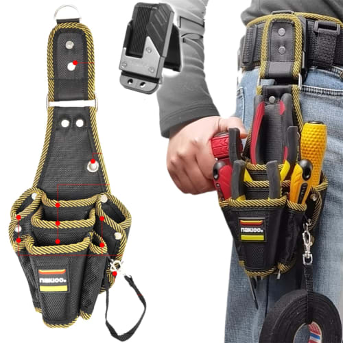 FFYGYNFDE Waist Bag, Nail Pouch, Spring-Locked Closure, 3-Tier Design, Tool Organizer with Detachable Tool Holder, Multifunctional Parts Storage, Tool