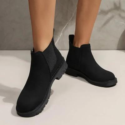 Kadın Botas Ayakkabı Süet Bilek Botları Chelsea Siyah Botlar Kalın Alçak Topuk Kadın Sonbahar Moda Platformu Slip on Botlar Mujer