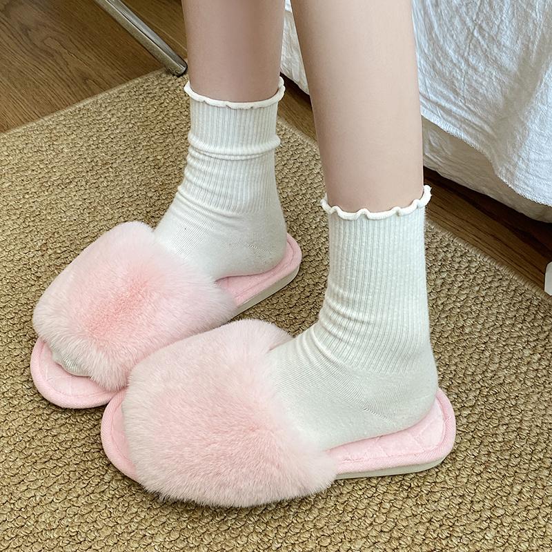 Dicke Flauschige Fell Hausschuhe Warme Pelzigen Hausschuhe Frauen 2024 Neue Frauen Winter Haus Flip-Flops Hause Rutschen Flache Innen Boden schuhe