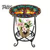 Mesa Lateral Externa Talos, Redonda Pequena Mosaico Pássaro Borboleta Acento de Pátio, Mesa de Apoio para Plantas Café Chá Interna para Quintal Varanda Jardim Sala de Estar, Quarto