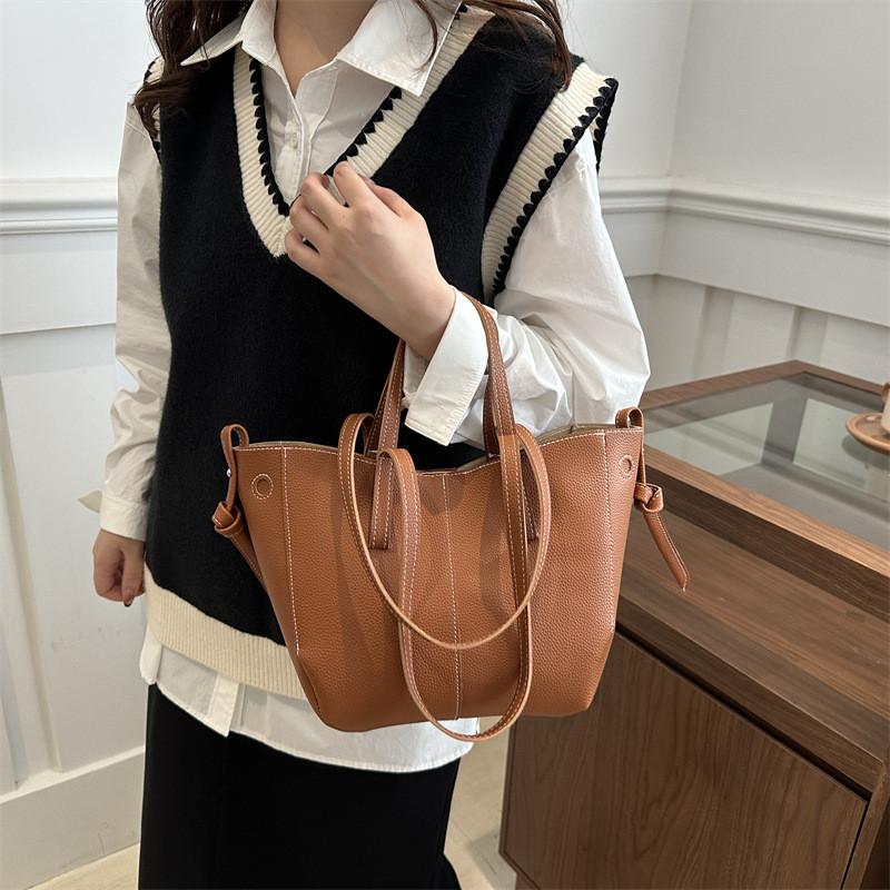 Stylish Large Capacity French Wing Bag With Litchi Texture For Everyday Use