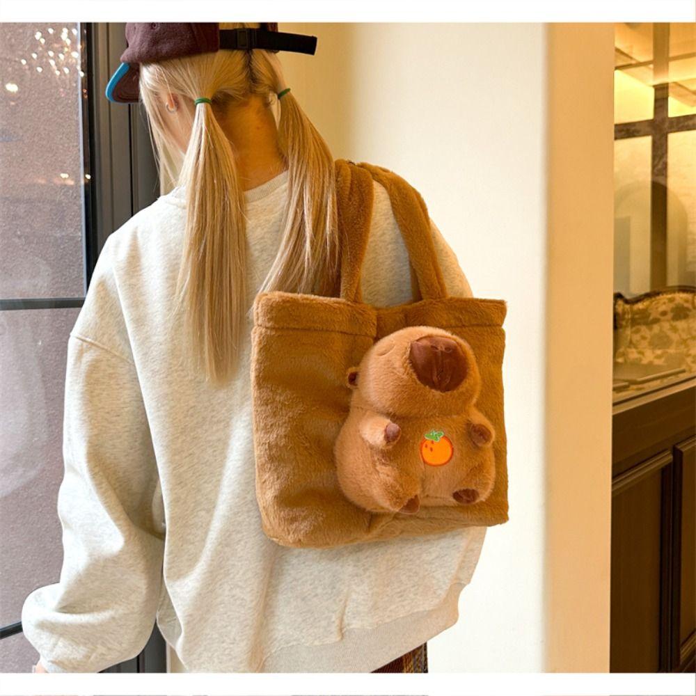 Cartoon Plush  Doll Tote Bag Large Capacity Fluffy Shoulder Bag Casual Kid Schoolbag  Daily