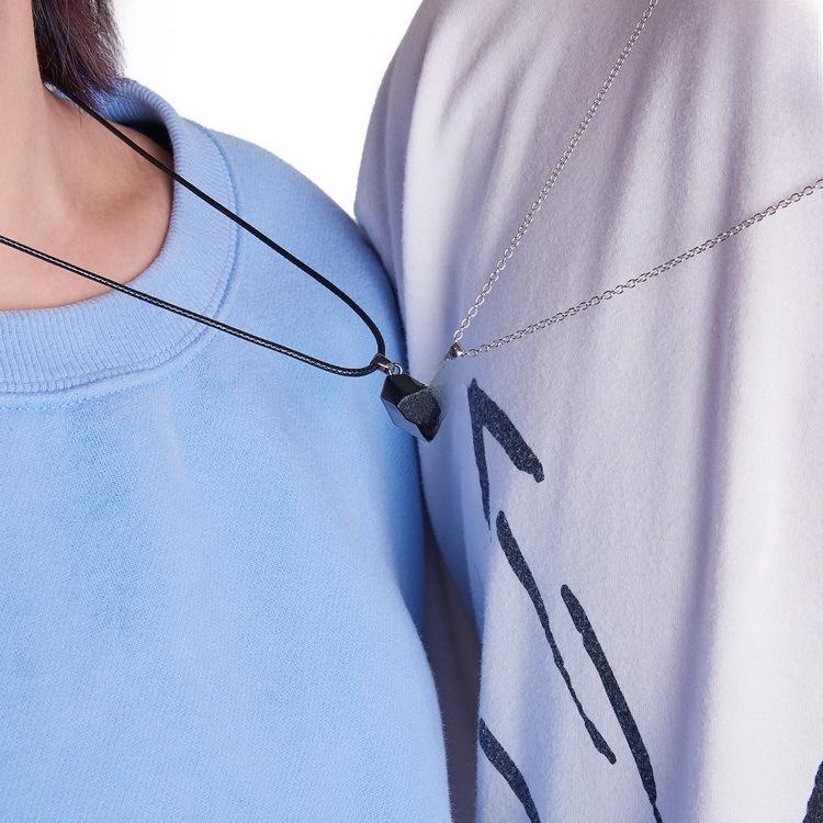 Magnetic Love Necklace Set: Black & White Wishing Stones for Couples
