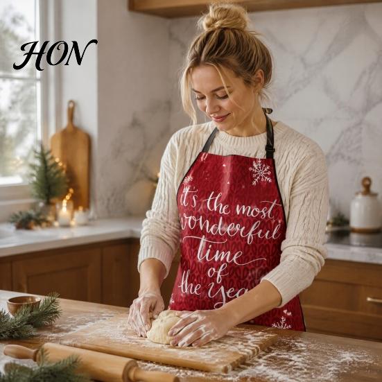 Oil Proof Cooking Cover Christmas Apron with Santa Gingerbread Prints, Waterproof Resistant Holiday Apron, Adjustable Tie for Kitchen Baking