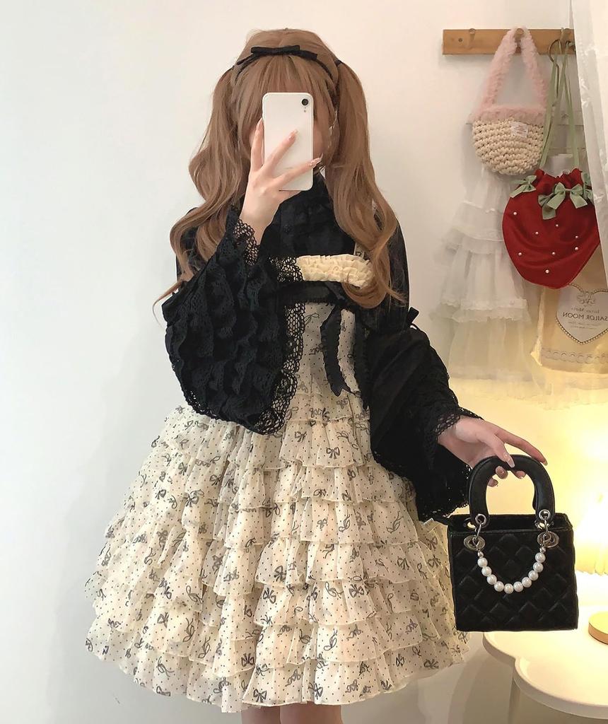 Lolita Blouse with Princess Long Gothic Lolita French Classical Winter [XHSUKADO] Sleeves, 5-Tier Ruffles, Cute, Women's Sleeves, Stand-Up Collar,