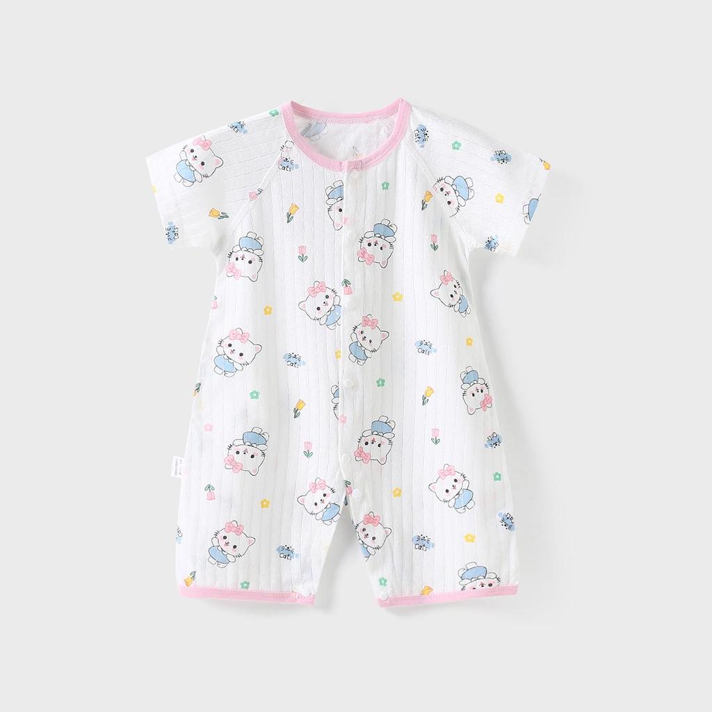 Newborn Summer Cotton Bodysuit: Lightweight Short Sleeve Mesh Romper for Crawling and Outings