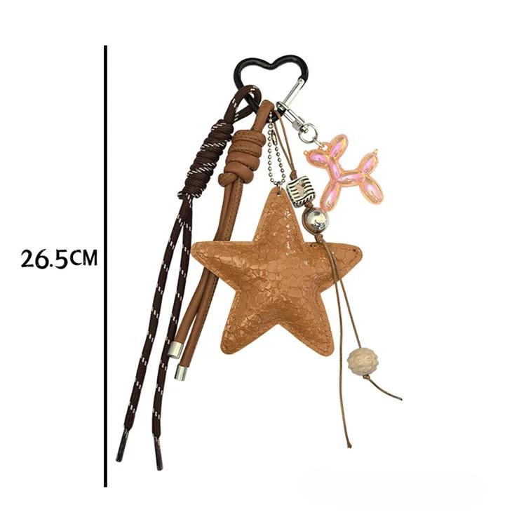 Y2k Leather Rope Keychain Star Cute Dachshund Bag Pendant Creative Cartoon Keyring