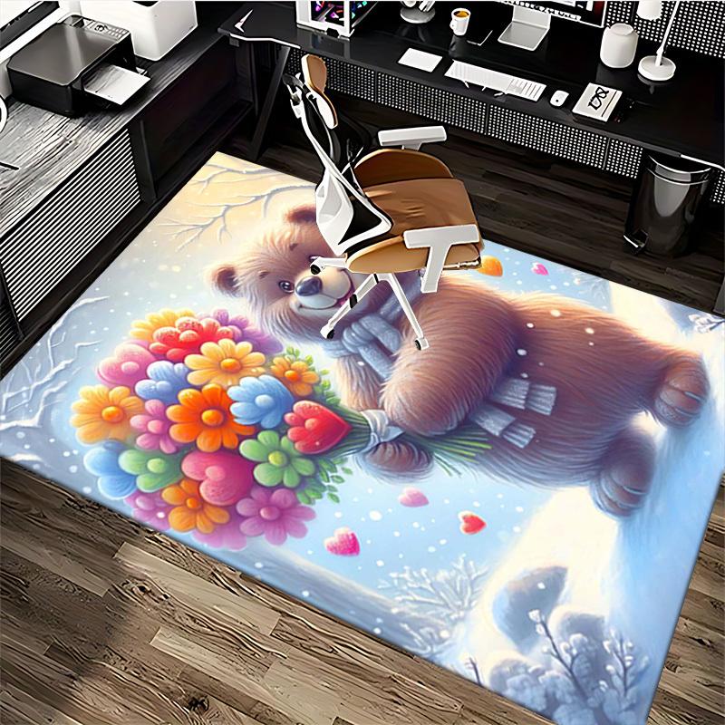 1pc Anime Cartoon Design Bear with Colorful Flowers Chair Mat - Festival Gift for Office and Home Decor, Suitable for All Seasons.C020
