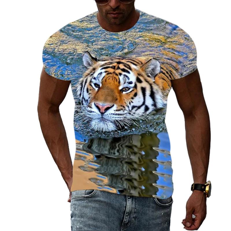 Summer Men Animal Tiger Graphic T Shirts Personality Fashion Cool Style Pattern Print T-shirt Trend Hip Hop Short Sleeve T-shirt