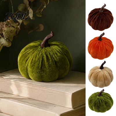 Pumpkin Decor for Home Small Artificial Velvet Decoration, Fall Thanksgiving Soft Stuffed Ornament, Autumn Harvest Tabletop Centerpiece Indoor